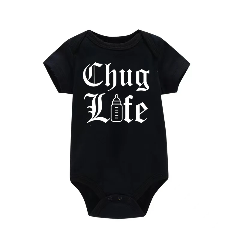 Chug Life Funny Milk Bottle Printed Newborn Baby Bodysuit Short Sleeve Infant Girls Rompers Summer Toddler Boys Ropa Clothes