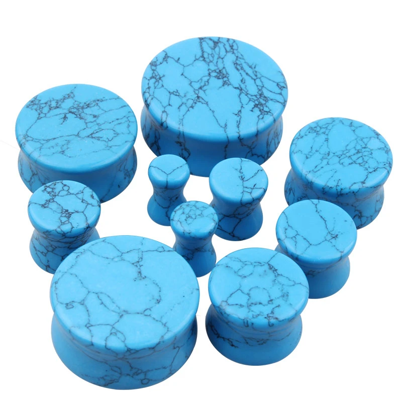 2pcs Stone Flesh Ear Plugs Tunnels Double Flare Ear Piercings Earrings Gauges Women Men Helix Lobe Labret Stretcher Body Jewelry