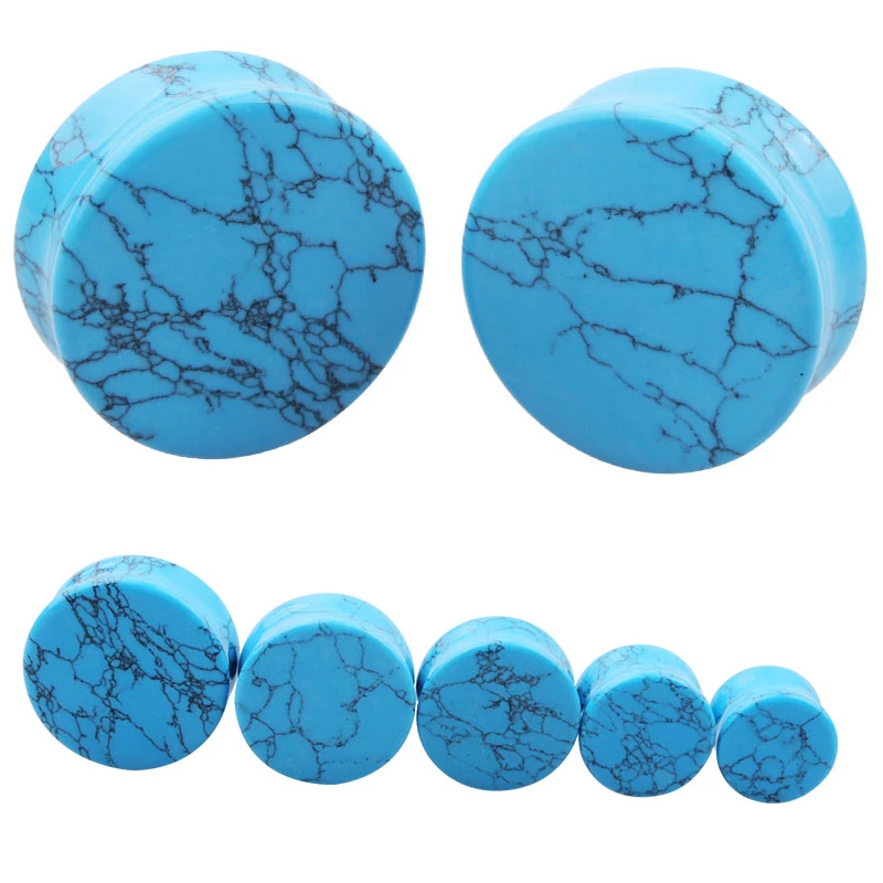 2pcs Stone Flesh Ear Plugs Tunnels Double Flare Ear Piercings Earrings Gauges Women Men Helix Lobe Labret Stretcher Body Jewelry