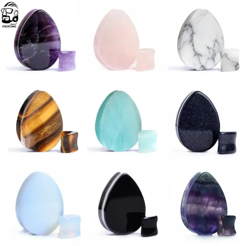 2pcs Stone Flesh Ear Plugs Tunnels Double Flare Ear Piercings Earrings Gauges Women Men Helix Lobe Labret Stretcher Body Jewelry