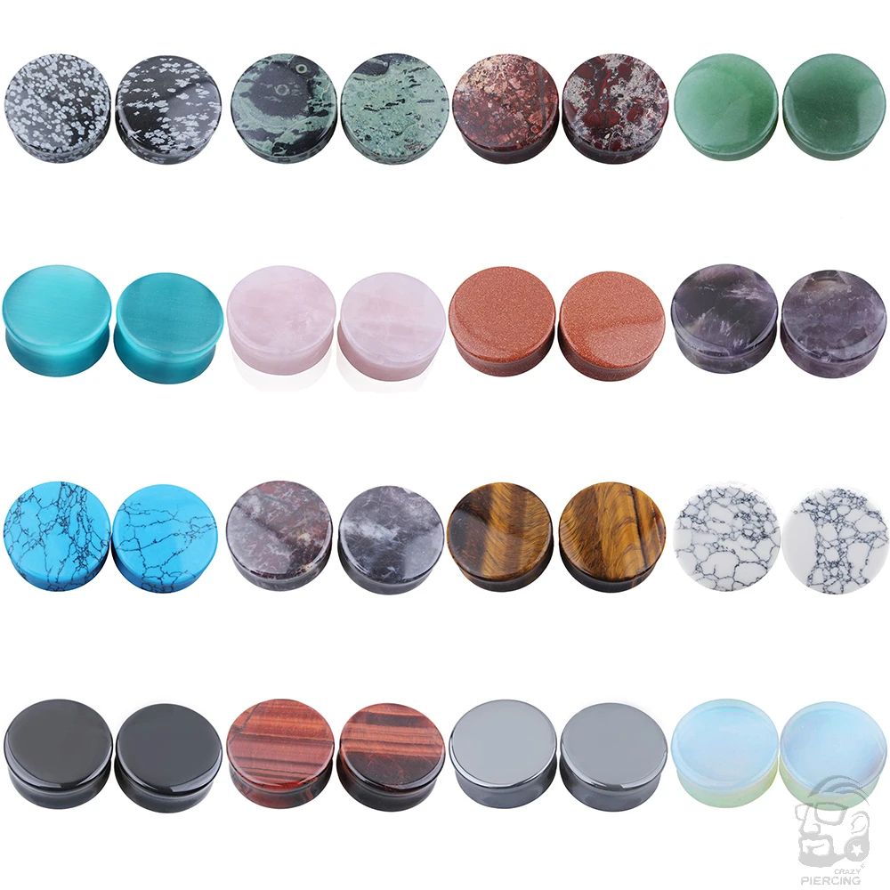 2pcs Stone Flesh Ear Plugs Tunnels Double Flare Ear Piercings Earrings Gauges Women Men Helix Lobe Labret Stretcher Body Jewelry