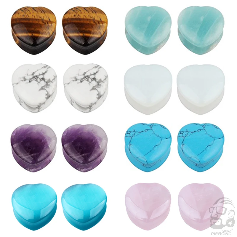 2pcs Stone Flesh Ear Plugs Tunnels Double Flare Ear Piercings Earrings Gauges Women Men Helix Lobe Labret Stretcher Body Jewelry