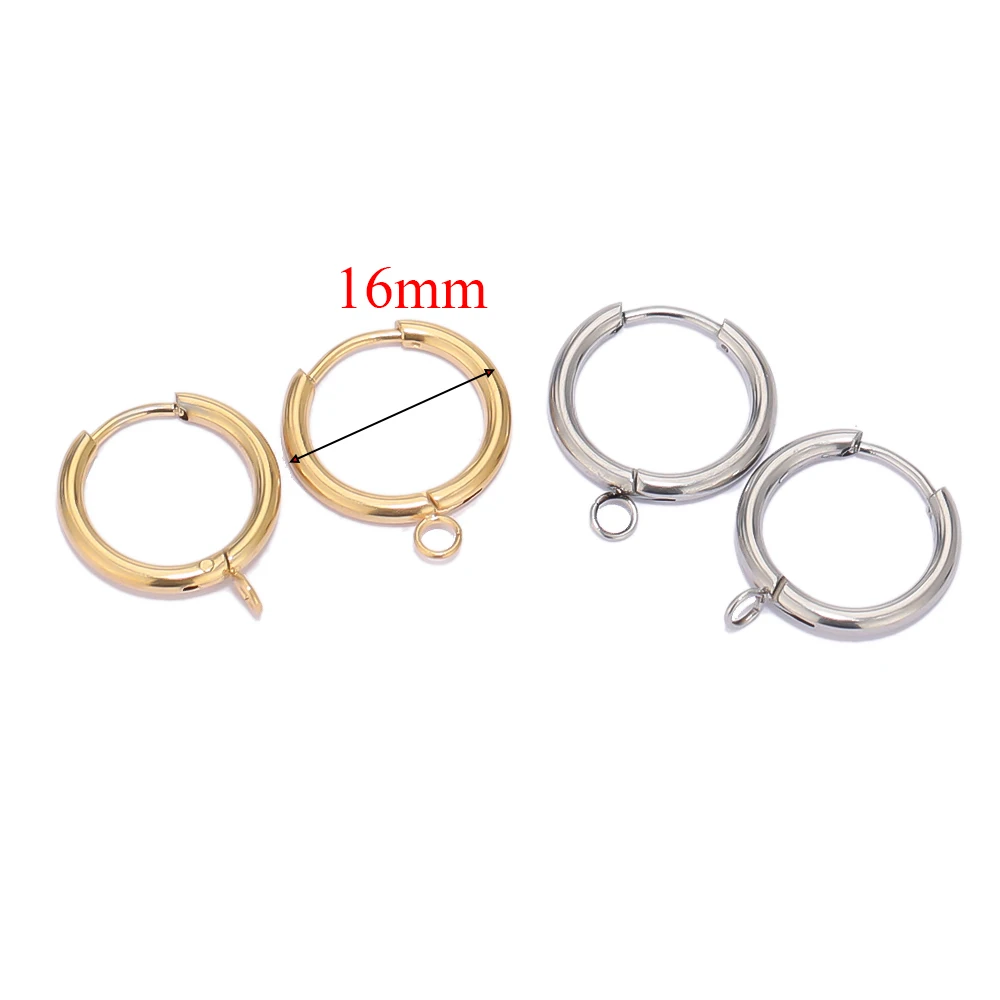 10pcs Stainless Steel Gold Color Plated Huggie Earrings Hooks with Loop Ear Post Jump Ring for DIY Jewelry Making Findings