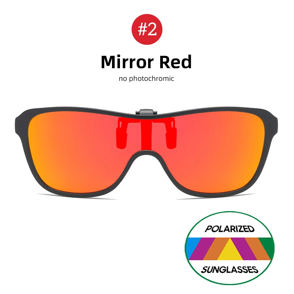 2026 Trending Clip On Sunglasses Large Frame Men Polarized Flip Up Sun Glasses Driving Adapt Mirror Blue Red Polarising Lens