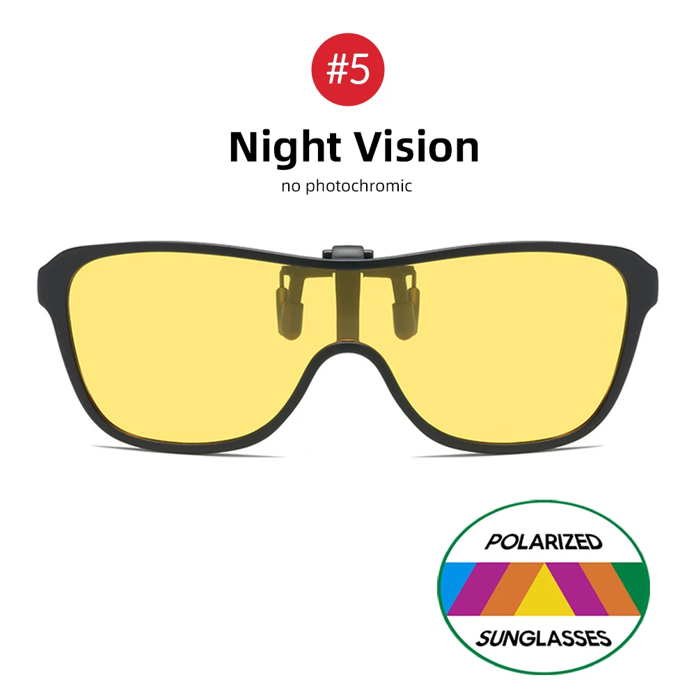 2026 Trending Clip On Sunglasses Large Frame Men Polarized Flip Up Sun Glasses Driving Adapt Mirror Blue Red Polarising Lens