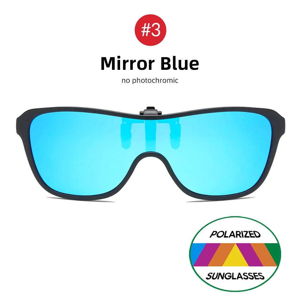 2026 Trending Clip On Sunglasses Large Frame Men Polarized Flip Up Sun Glasses Driving Adapt Mirror Blue Red Polarising Lens