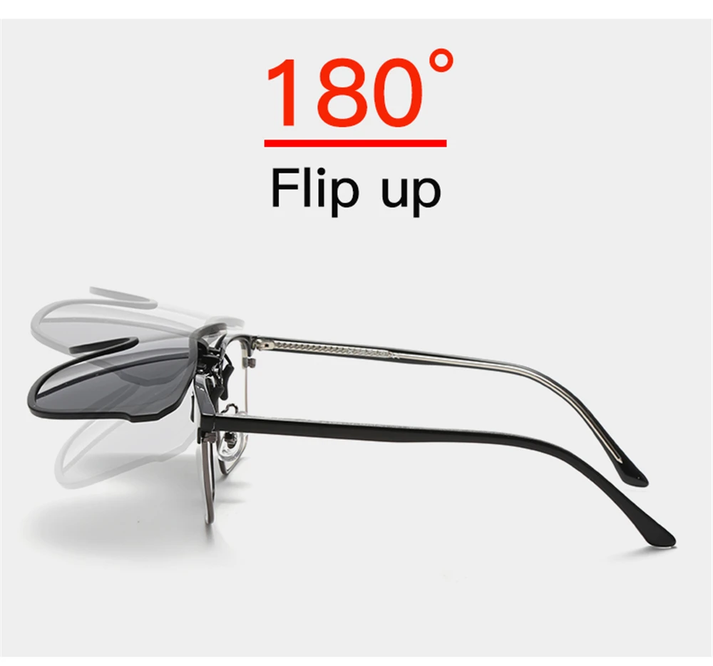 2026 Trending Clip On Sunglasses Large Frame Men Polarized Flip Up Sun Glasses Driving Adapt Mirror Blue Red Polarising Lens