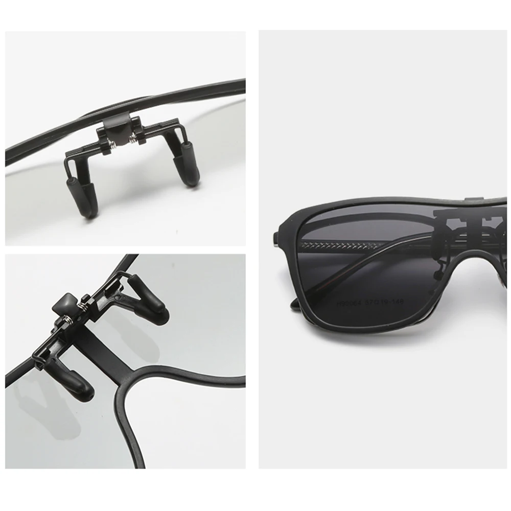 2026 Trending Clip On Sunglasses Large Frame Men Polarized Flip Up Sun Glasses Driving Adapt Mirror Blue Red Polarising Lens