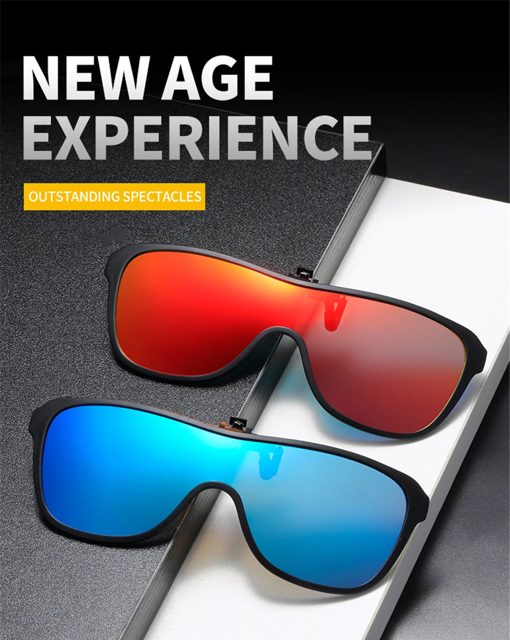 2026 Trending Clip On Sunglasses Large Frame Men Polarized Flip Up Sun Glasses Driving Adapt Mirror Blue Red Polarising Lens