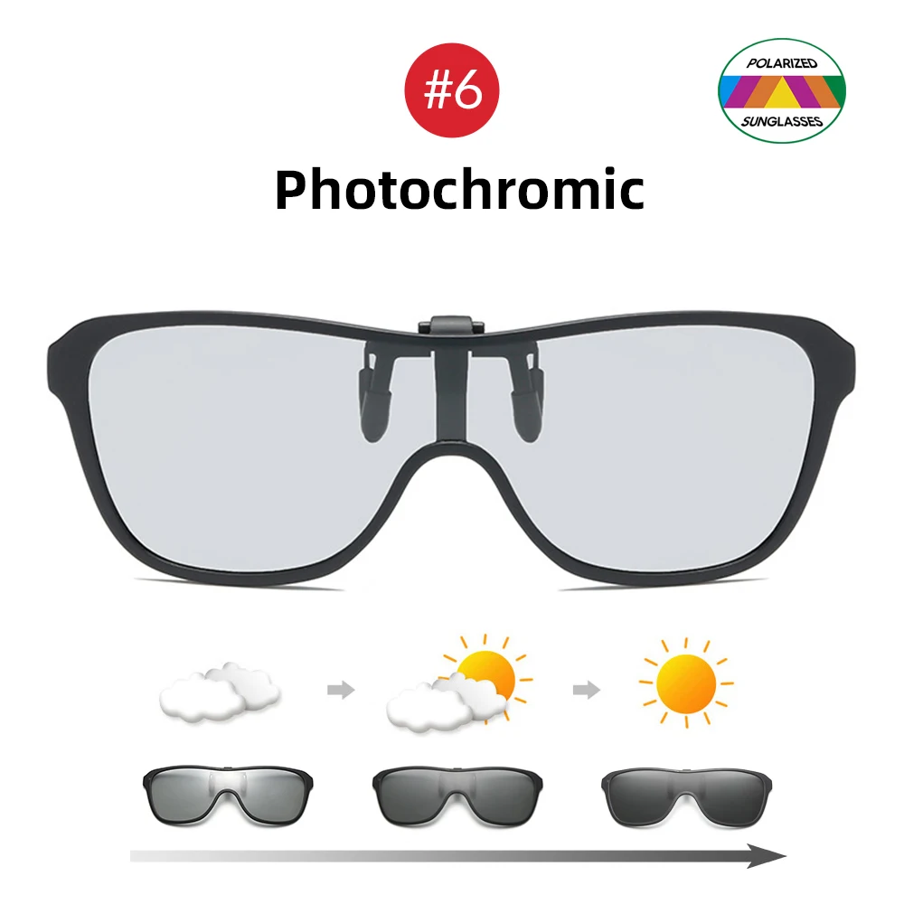 2026 Trending Clip On Sunglasses Large Frame Men Polarized Flip Up Sun Glasses Driving Adapt Mirror Blue Red Polarising Lens
