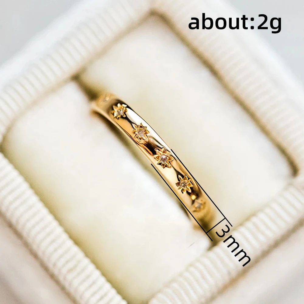 Huitan Korean Style Simple Metal Rings for Women Inlaid Shiny CZ Stone Daily Wearable Accessories Versatile Lady Finger Jewelry