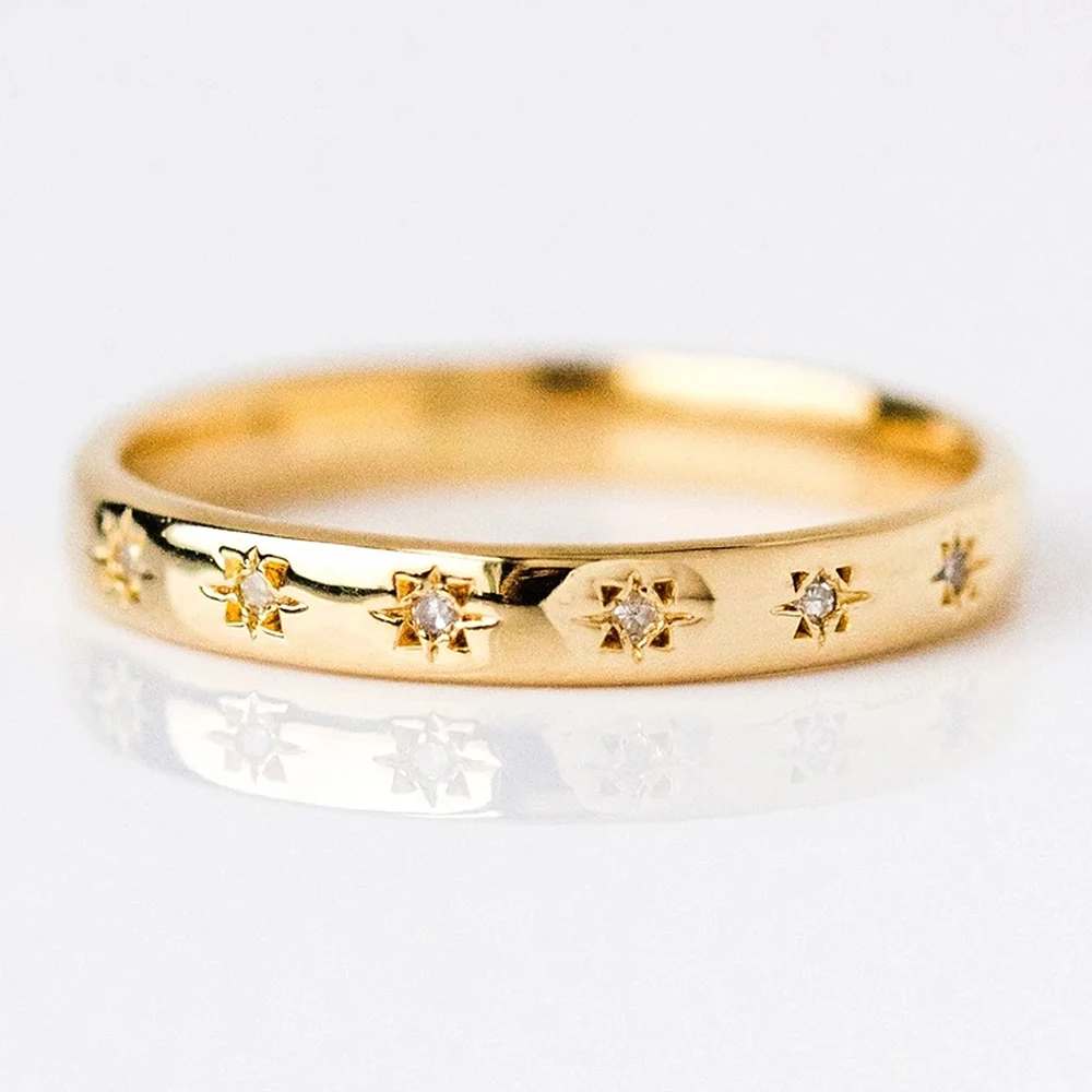 Huitan Korean Style Simple Metal Rings for Women Inlaid Shiny CZ Stone Daily Wearable Accessories Versatile Lady Finger Jewelry