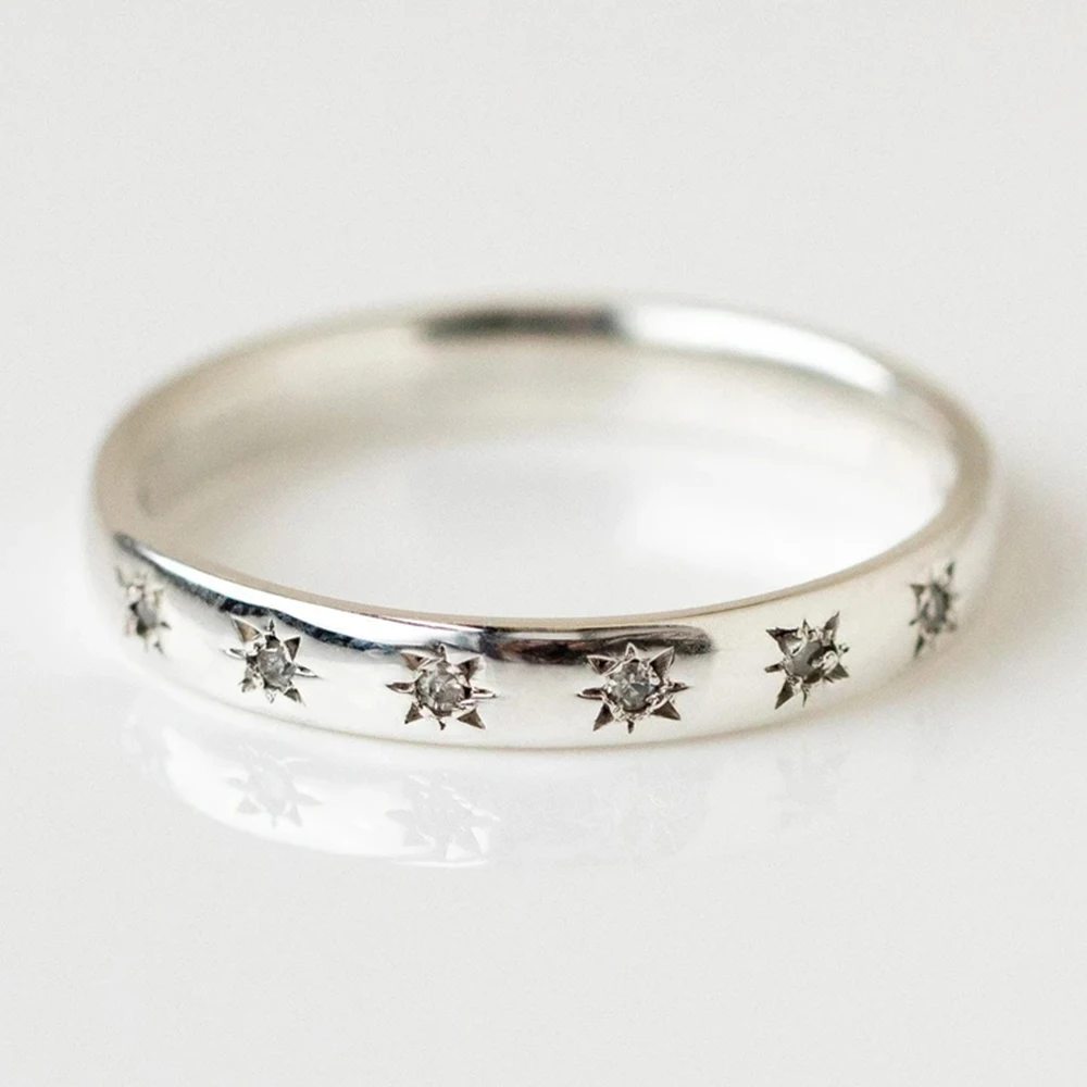 Huitan Korean Style Simple Metal Rings for Women Inlaid Shiny CZ Stone Daily Wearable Accessories Versatile Lady Finger Jewelry
