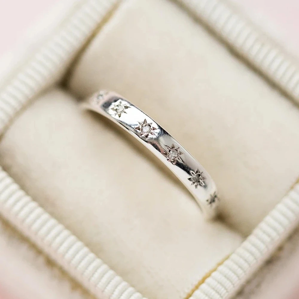 Huitan Korean Style Simple Metal Rings for Women Inlaid Shiny CZ Stone Daily Wearable Accessories Versatile Lady Finger Jewelry