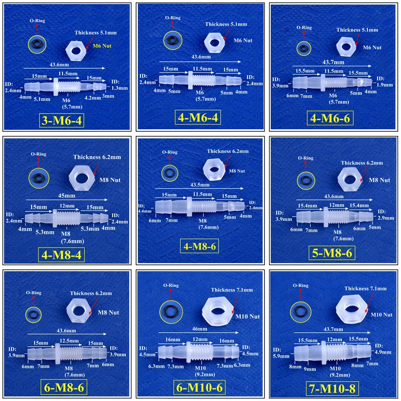 5~200Pcs M6~M10 To 3~8mm PP Pagoda Direct Connectors Hex Nut O-Ring Aquarium Tank Air Pump Adapter Garden Irrigation Hose Joint