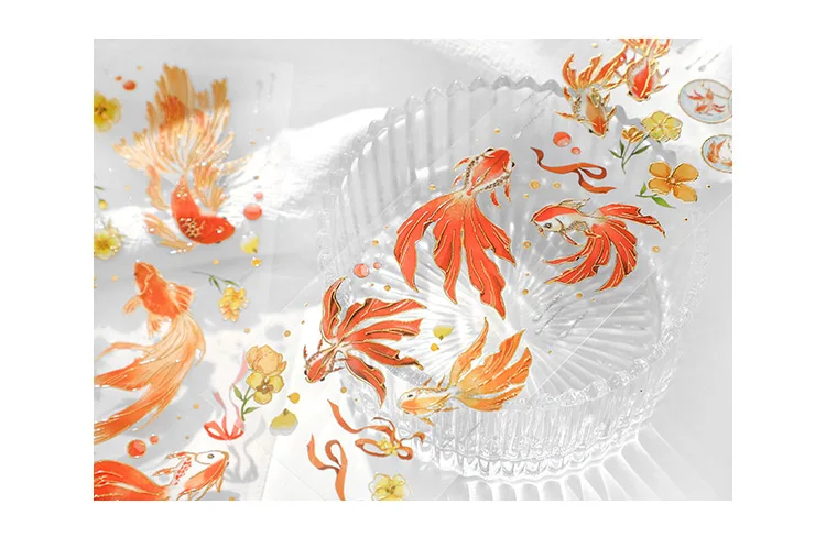 2 Sheets Chinese style Koi Flat Stickers aesthetic Journal notebook junk journal supplies Diy Scrapbooking Stationery Sticker