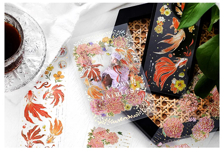 2 Sheets Chinese style Koi Flat Stickers aesthetic Journal notebook junk journal supplies Diy Scrapbooking Stationery Sticker