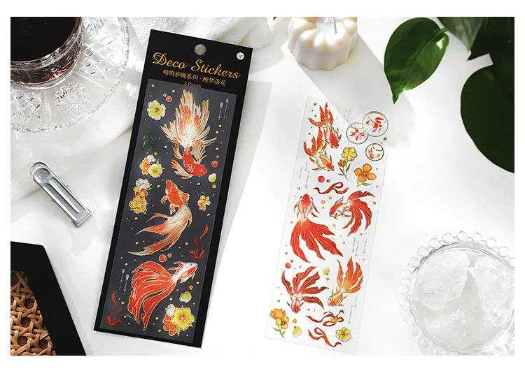 2 Sheets Chinese style Koi Flat Stickers aesthetic Journal notebook junk journal supplies Diy Scrapbooking Stationery Sticker