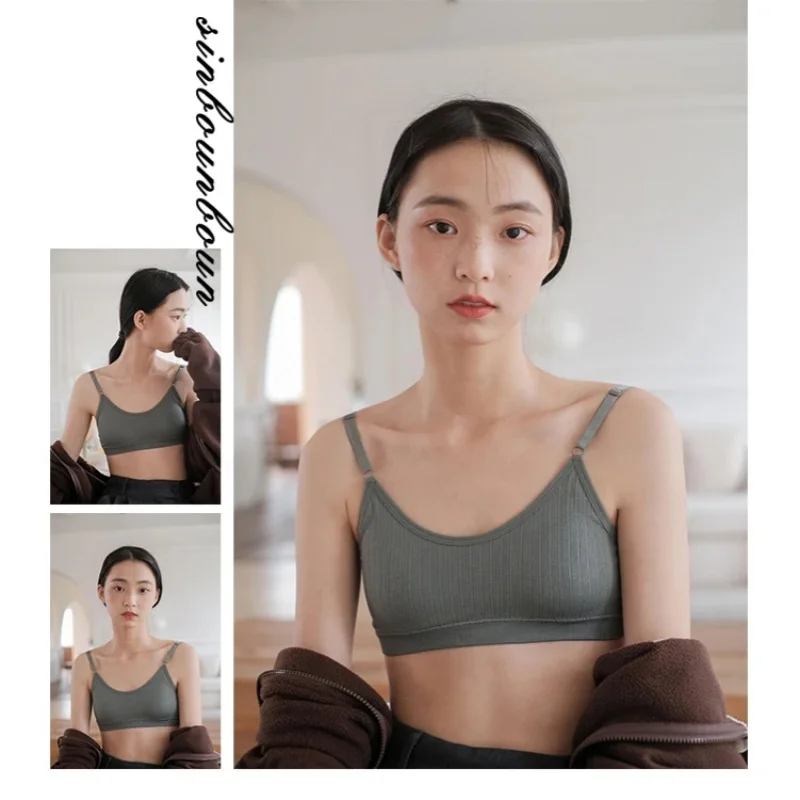 Women Seamless Tube Top Push-Up Bra Removable Pads Ribbed Bralette Adjust Straps Soft Stretchy Non-wire Underwear Sexy Lingerie