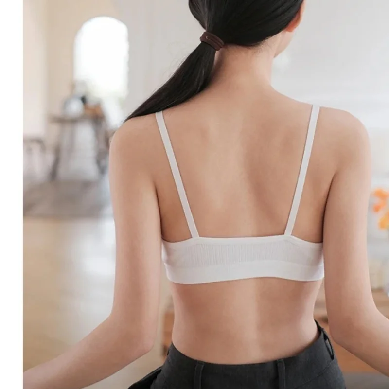 Women Seamless Tube Top Push-Up Bra Removable Pads Ribbed Bralette Adjust Straps Soft Stretchy Non-wire Underwear Sexy Lingerie