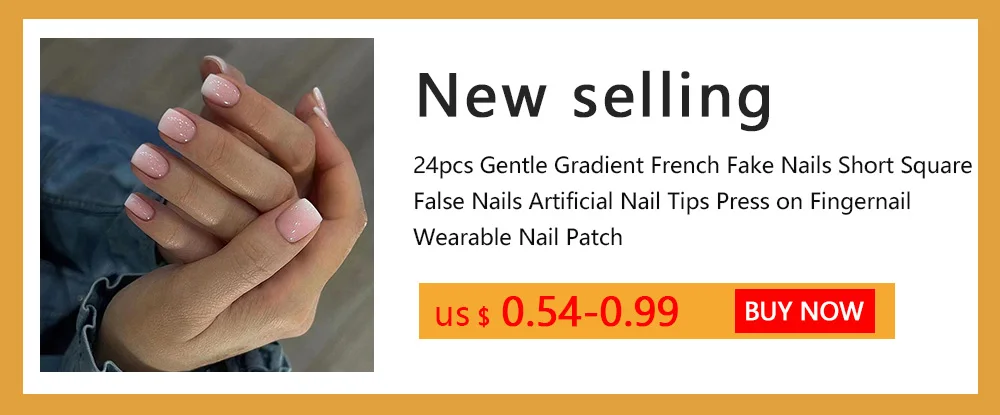 24pcs French White Side False Nails Wearable Rhinestone Desgin Fake Nails Short Simple Nail Full Cover Nail Tips Press On Nails
