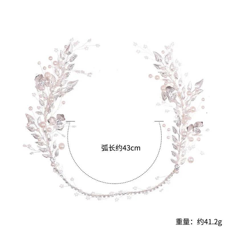 Silver Color Leaf Pearl Headband Tiara For Bridal Hair Accessories Wedding Hair Band Crystal Pearl Tiaras and Brides Headpieces
