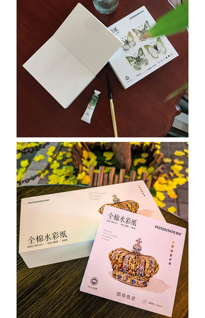 Potentate Watercolor Paper 100% Cotton 300g 80Sheets Square Water Color Paper Note Pad Artist Painting Supplies