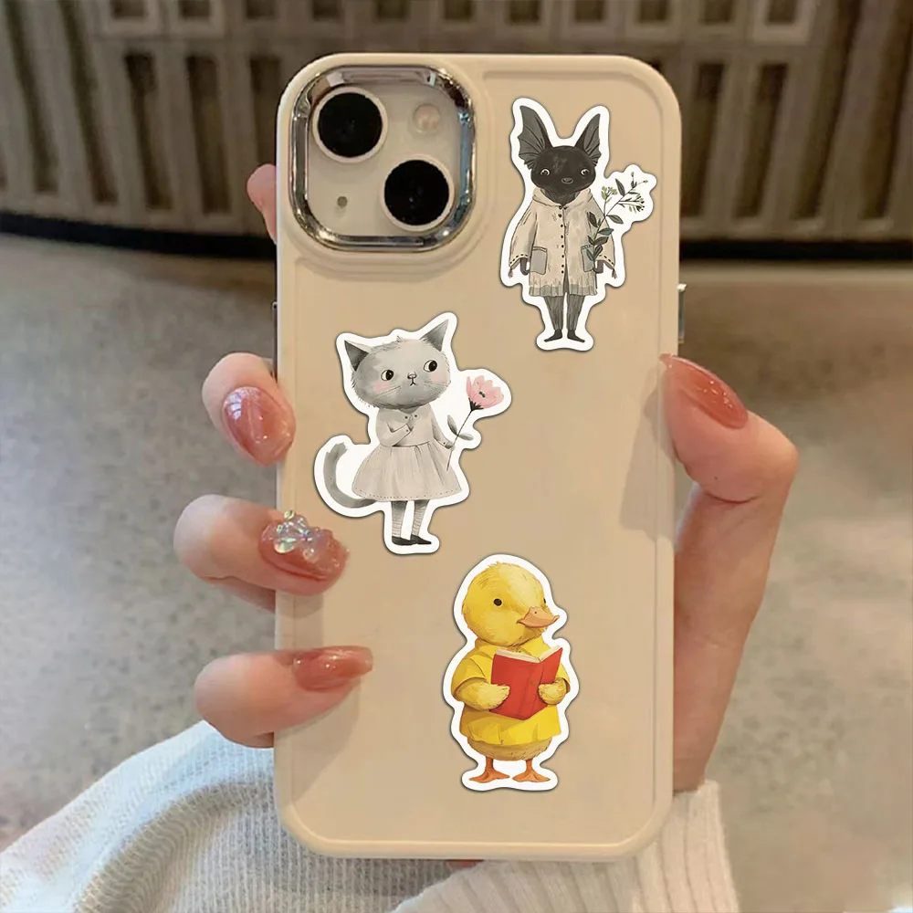 50PCS Cartoon Retro Hand drawn Animal Stickers Creative Laptop Phone Cases Handbooks Decorative Stickers