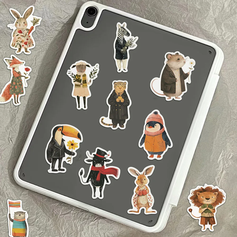 50PCS Cartoon Retro Hand drawn Animal Stickers Creative Laptop Phone Cases Handbooks Decorative Stickers