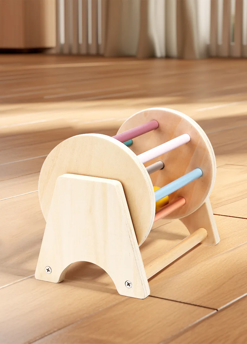 Baby Early Learning Montessori Toys Gift Wooden Rolling Ball Drum Listening Exercise Color Cognition Hand-eye Coordination Train