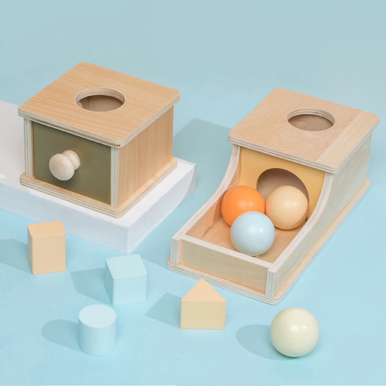 Baby Early Learning Montessori Toys Gift Wooden Rolling Ball Drum Listening Exercise Color Cognition Hand-eye Coordination Train