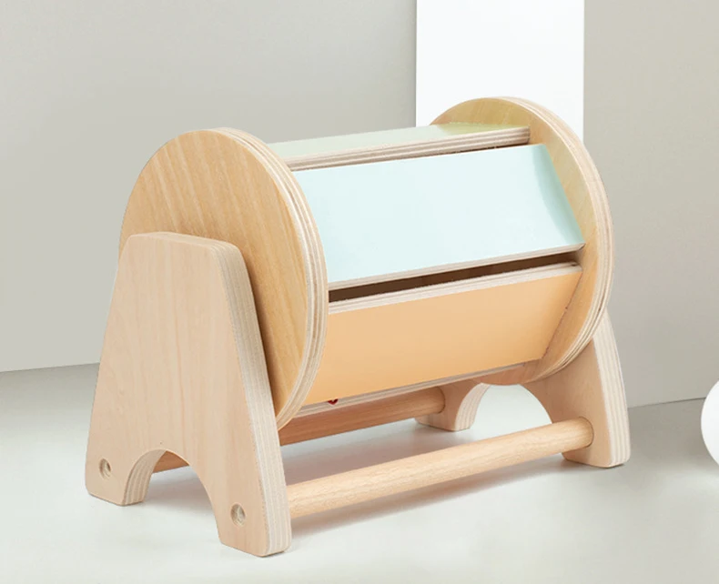 Baby Early Learning Montessori Toys Gift Wooden Rolling Ball Drum Listening Exercise Color Cognition Hand-eye Coordination Train