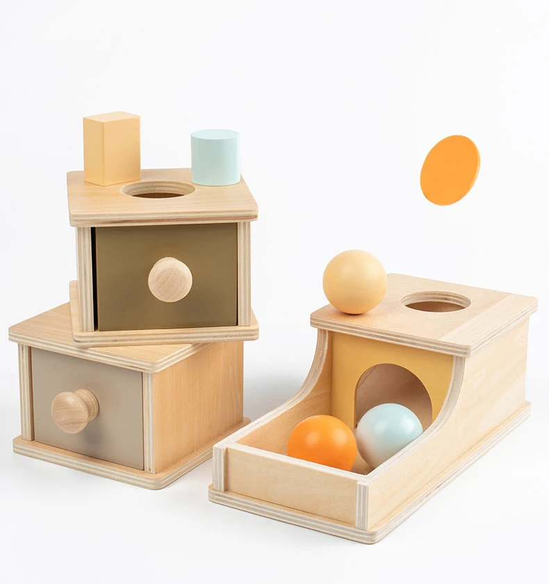 Baby Early Learning Montessori Toys Gift Wooden Rolling Ball Drum Listening Exercise Color Cognition Hand-eye Coordination Train