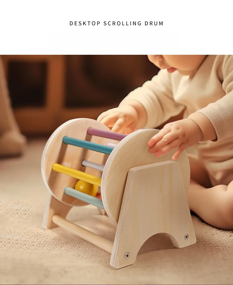 Baby Early Learning Montessori Toys Gift Wooden Rolling Ball Drum Listening Exercise Color Cognition Hand-eye Coordination Train