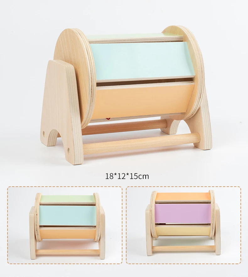 Baby Early Learning Montessori Toys Gift Wooden Rolling Ball Drum Listening Exercise Color Cognition Hand-eye Coordination Train