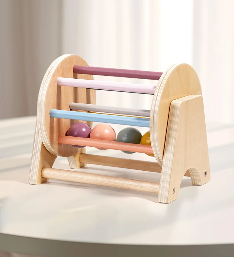 Baby Early Learning Montessori Toys Gift Wooden Rolling Ball Drum Listening Exercise Color Cognition Hand-eye Coordination Train