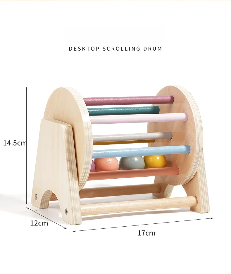 Baby Early Learning Montessori Toys Gift Wooden Rolling Ball Drum Listening Exercise Color Cognition Hand-eye Coordination Train