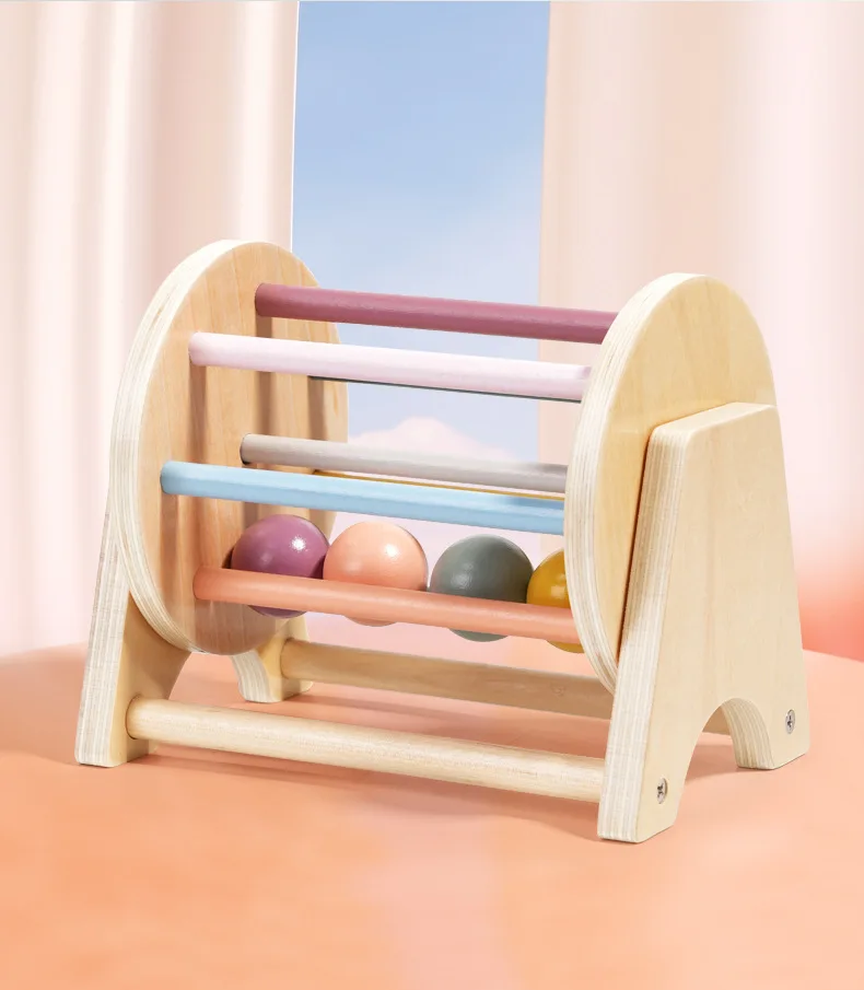 Baby Early Learning Montessori Toys Gift Wooden Rolling Ball Drum Listening Exercise Color Cognition Hand-eye Coordination Train