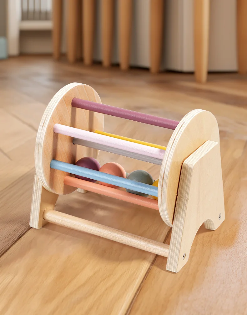 Baby Early Learning Montessori Toys Gift Wooden Rolling Ball Drum Listening Exercise Color Cognition Hand-eye Coordination Train