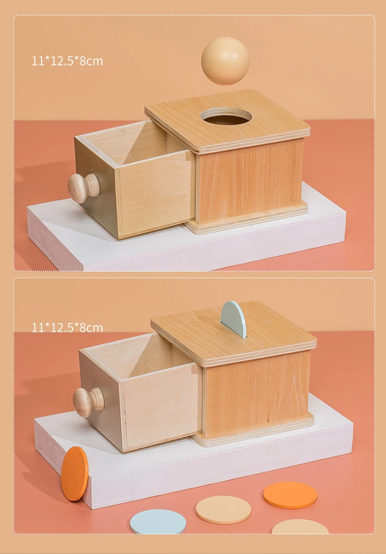 Baby Early Learning Montessori Toys Gift Wooden Rolling Ball Drum Listening Exercise Color Cognition Hand-eye Coordination Train