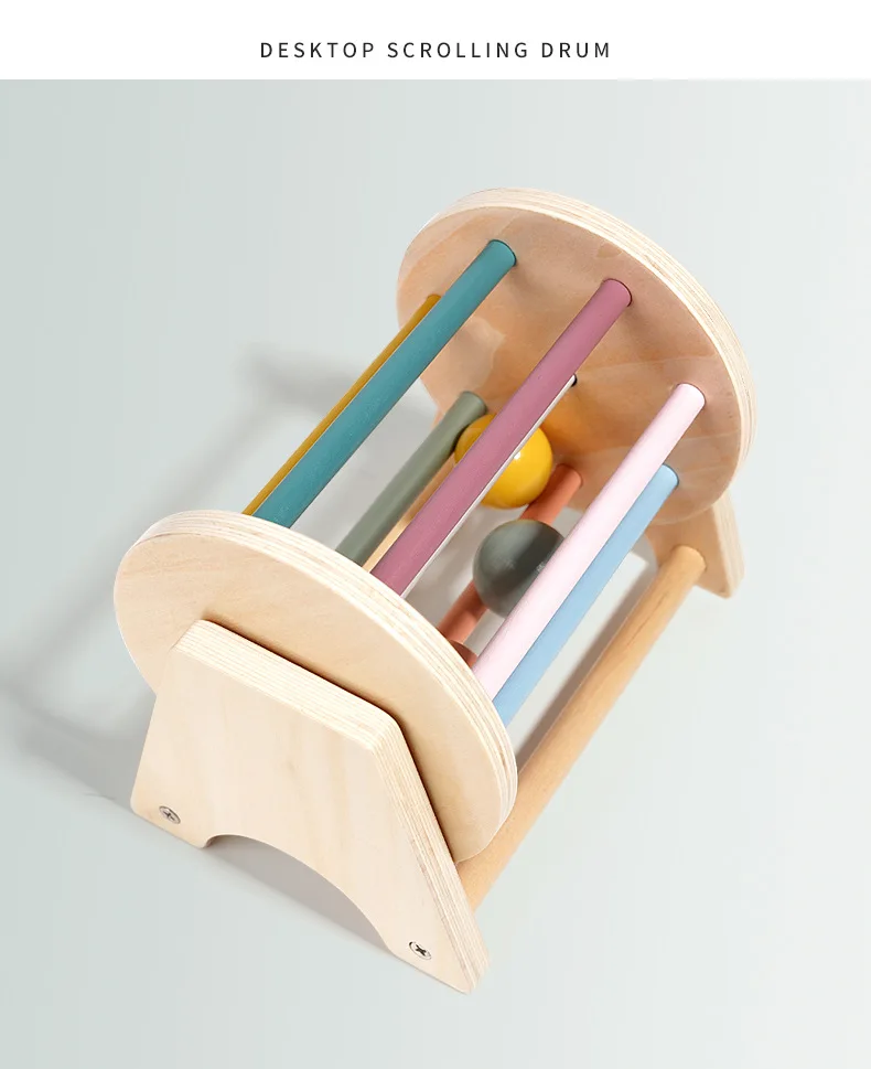 Baby Early Learning Montessori Toys Gift Wooden Rolling Ball Drum Listening Exercise Color Cognition Hand-eye Coordination Train