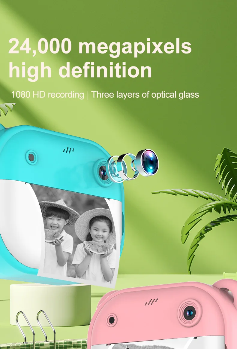 Children Thermal Print Camera Toy Wireless Bluetooth Inkless Instant Print Photo Note Camera Kids Early Education Study Toy Gift