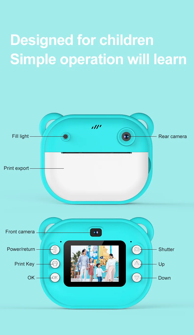 Children Thermal Print Camera Toy Wireless Bluetooth Inkless Instant Print Photo Note Camera Kids Early Education Study Toy Gift