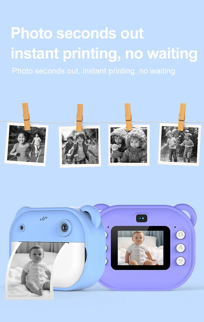 Children Thermal Print Camera Toy Wireless Bluetooth Inkless Instant Print Photo Note Camera Kids Early Education Study Toy Gift