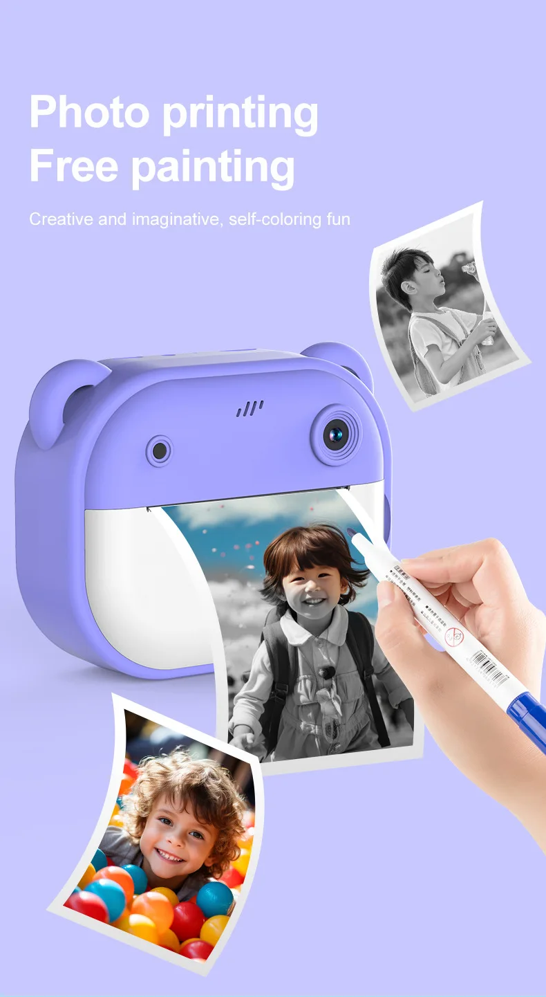Children Thermal Print Camera Toy Wireless Bluetooth Inkless Instant Print Photo Note Camera Kids Early Education Study Toy Gift