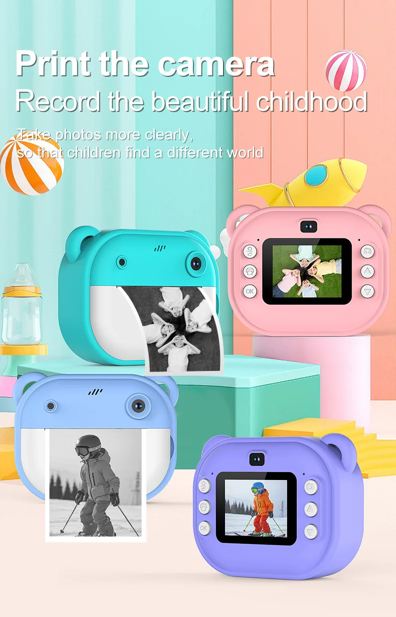 Children Thermal Print Camera Toy Wireless Bluetooth Inkless Instant Print Photo Note Camera Kids Early Education Study Toy Gift