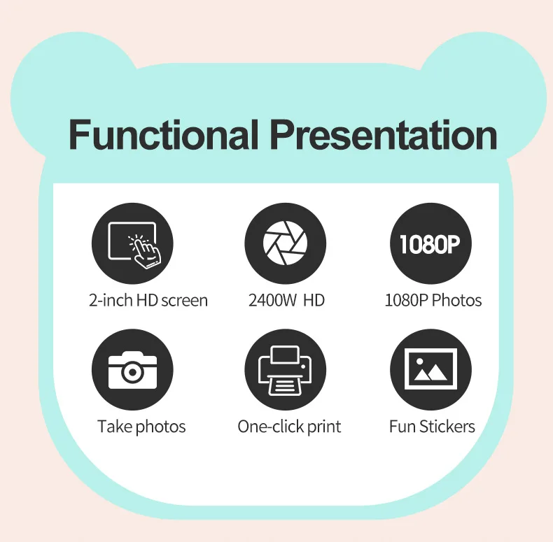 Children Thermal Print Camera Toy Wireless Bluetooth Inkless Instant Print Photo Note Camera Kids Early Education Study Toy Gift