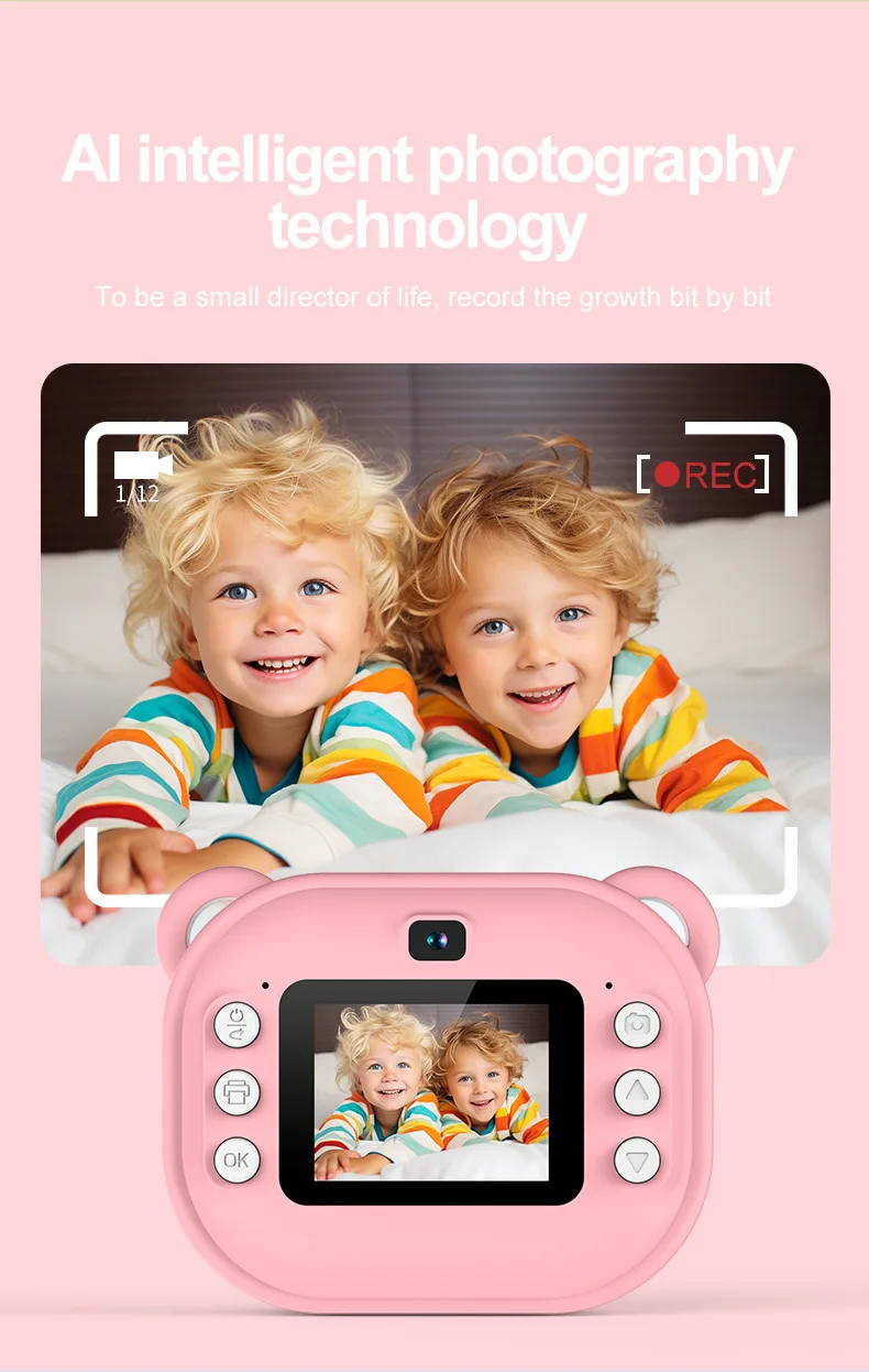 Children Thermal Print Camera Toy Wireless Bluetooth Inkless Instant Print Photo Note Camera Kids Early Education Study Toy Gift