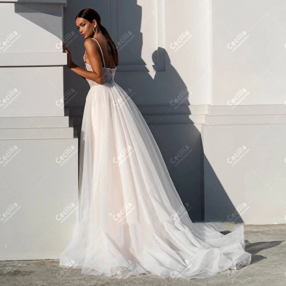 Charming Wedding Dresses Glitter Bridal Gowns Spaghetti Straps Robe For Formal Party Appliques Vestidos De Novia 2025 Customized