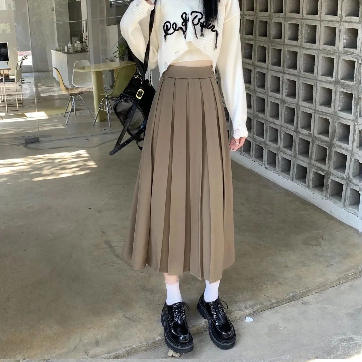 Modest Skirts for Women Korean Style Long Black Skirt Women's Pleated Skirt Relaxation Long Skirts for Women Student